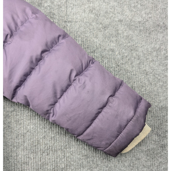 LL Bean Down Puffer Jacket Girls Small Hooded Full Zip Coat Fleece Lined Purple - Picture 2 of 10